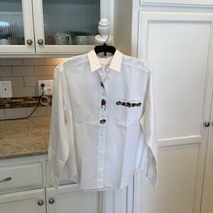 John Henry White Button Up Shirt with Embroidered Christmas Size 8 Vintage